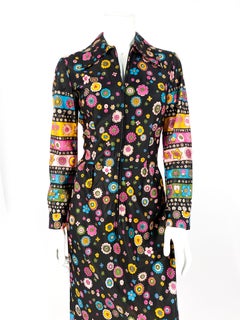 1970s Geometric Polyester Printed Dress