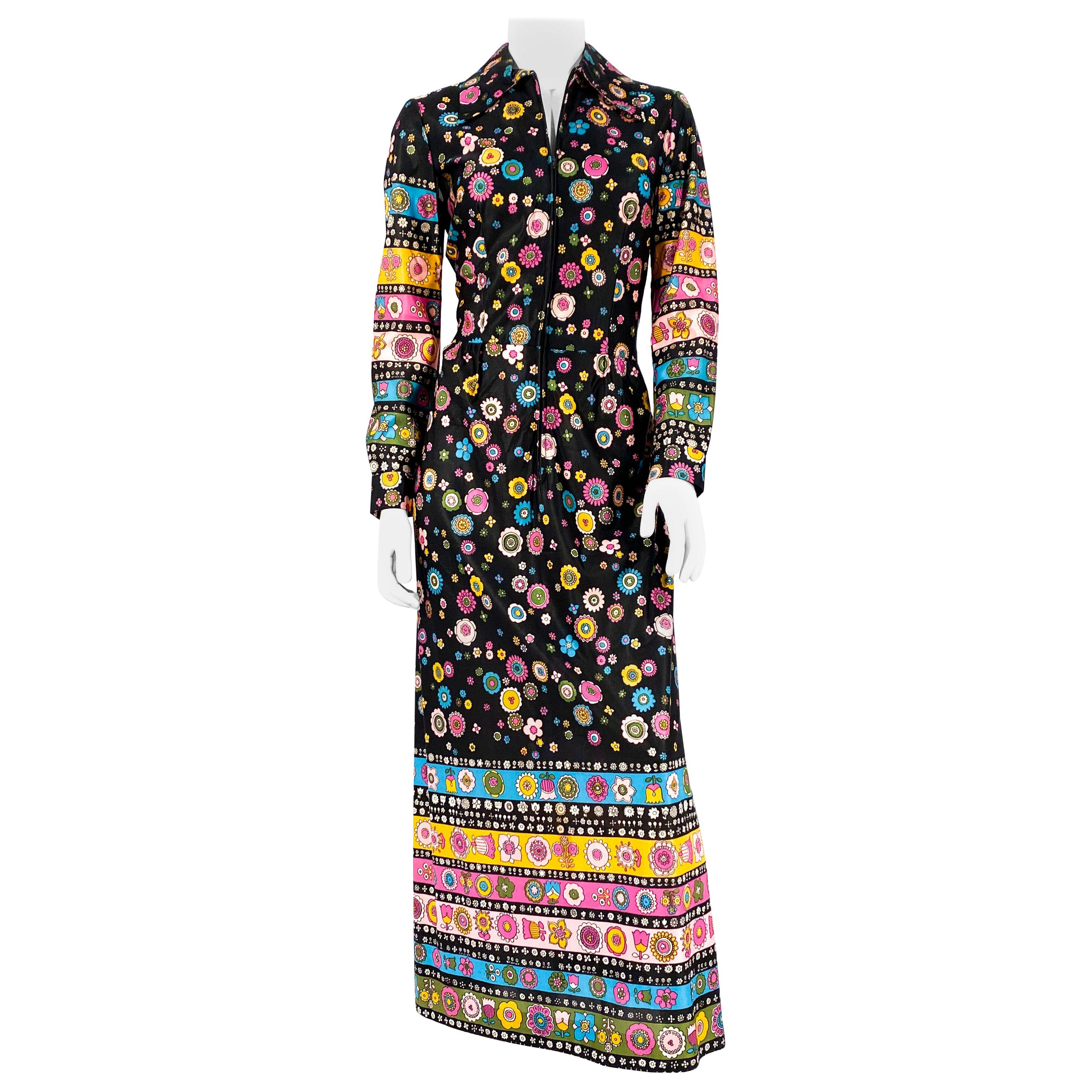 1970s Geometric Polyester Printed Dress For Sale