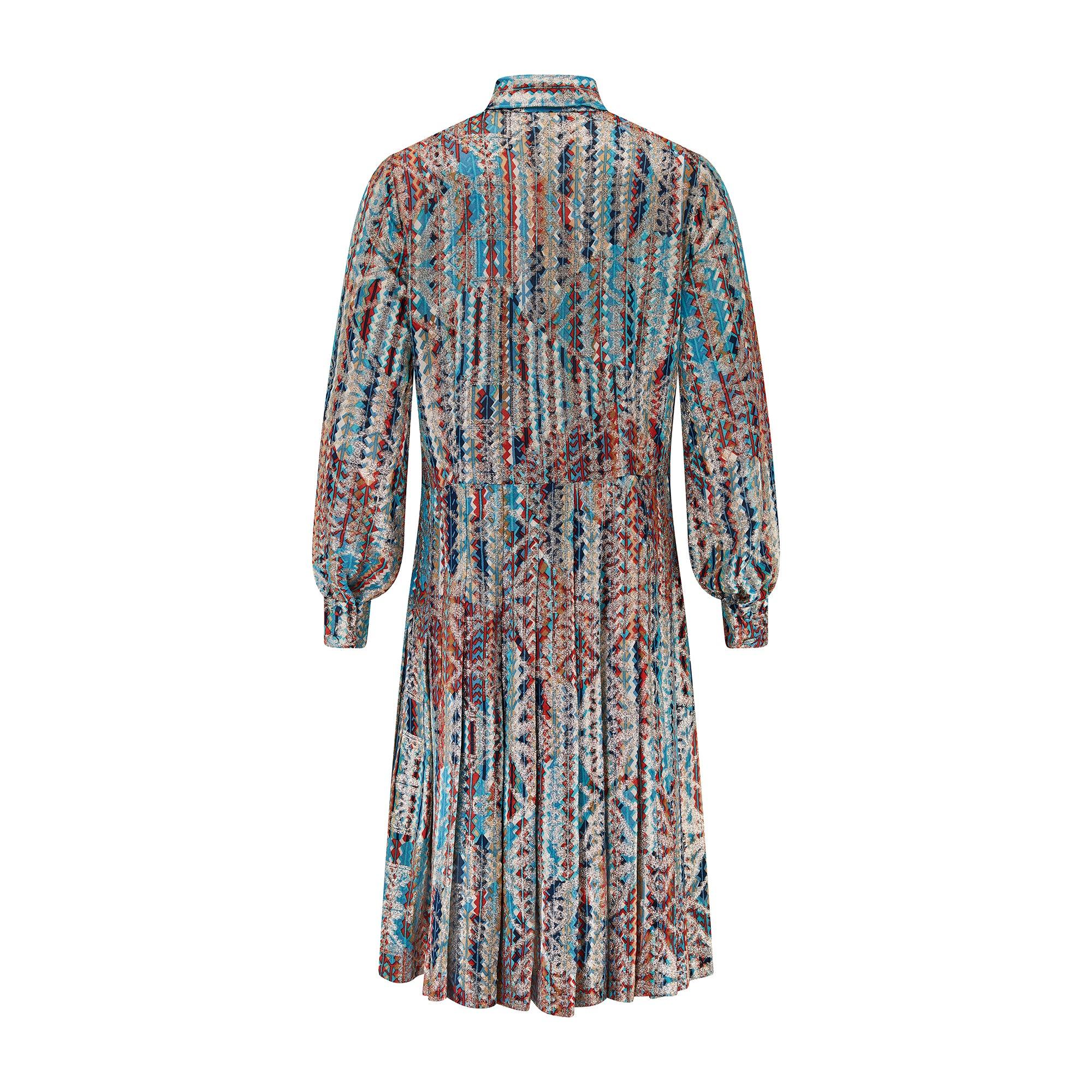 Gray 1970s Geometric Print Lurex Shirt Dress For Sale