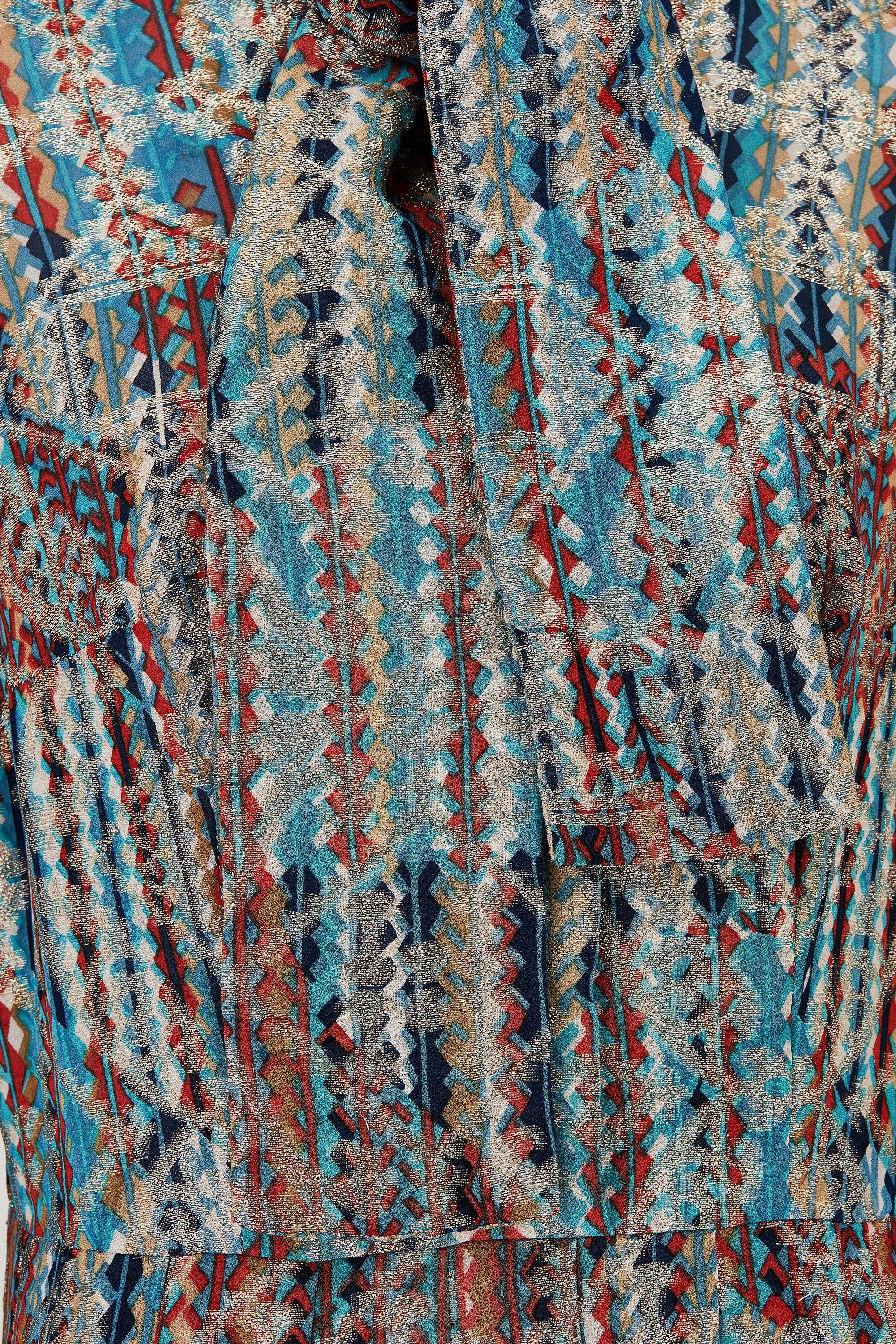 1970s Geometric Print Lurex Shirt Dress In Excellent Condition For Sale In London, GB
