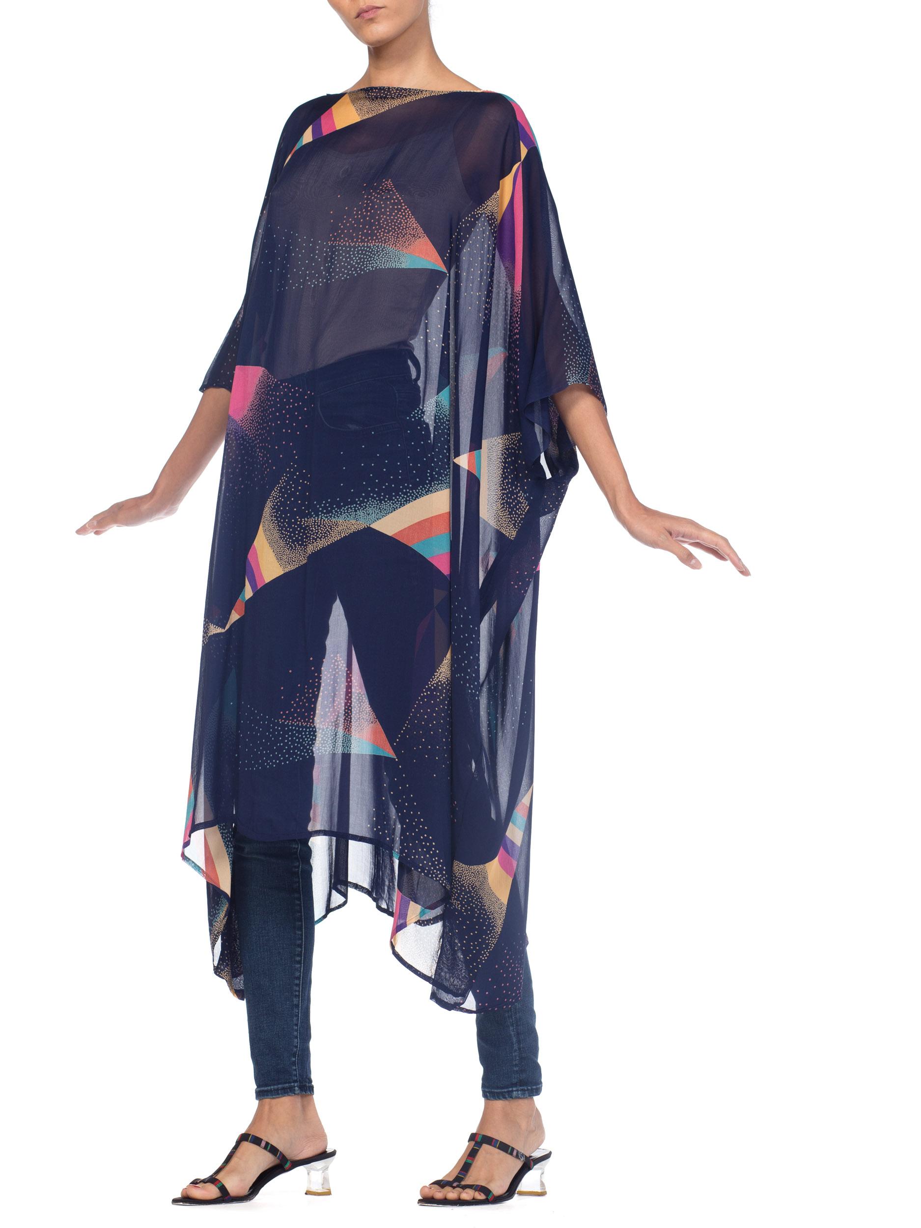 1970s Geometric Rayon Sheer Kaftan  In Excellent Condition In New York, NY