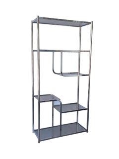 1970s Geometrical Chrome Shelving Unit in the Manner of Milo Baughman