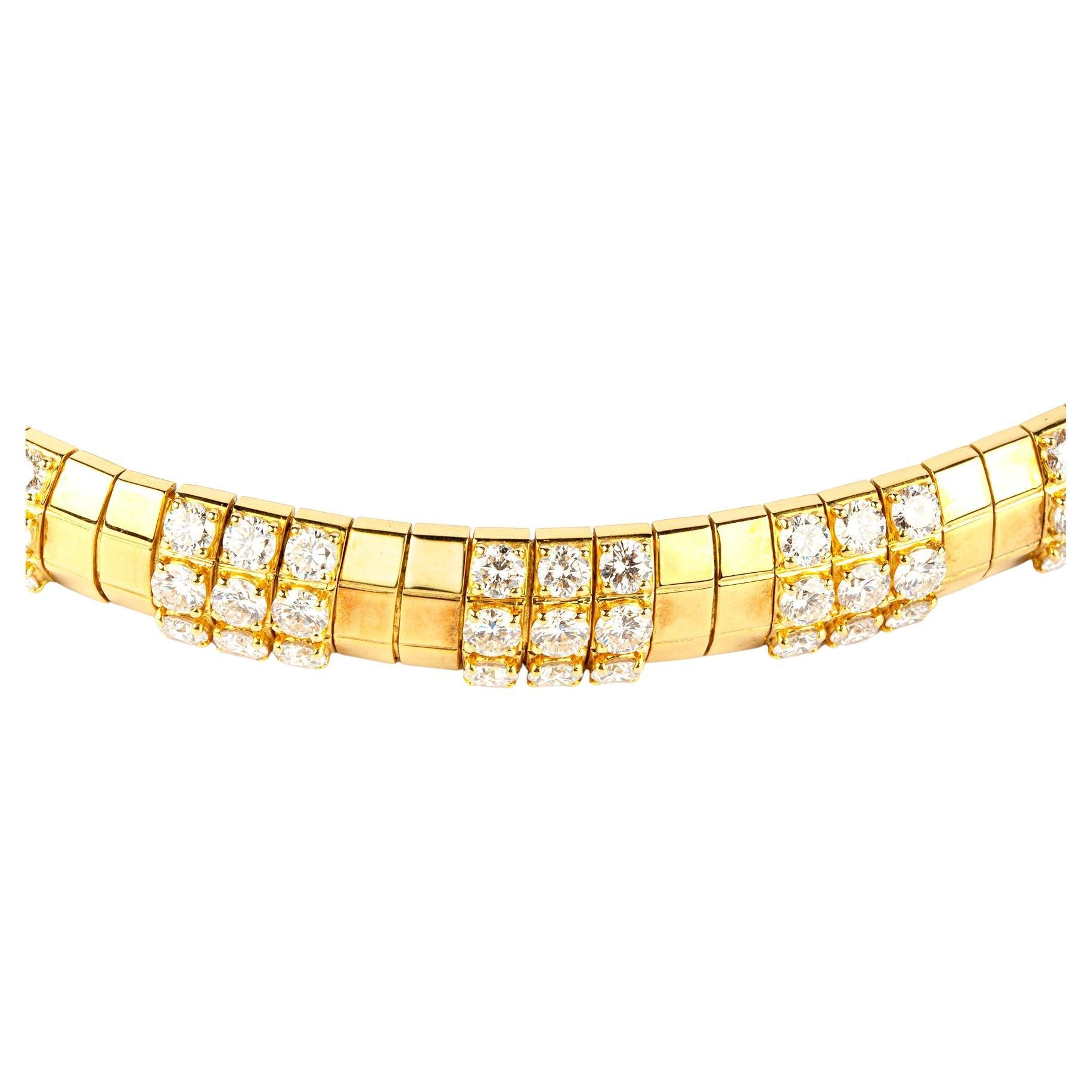 1970s Geometrical Diamond and Gold Necklace For Sale