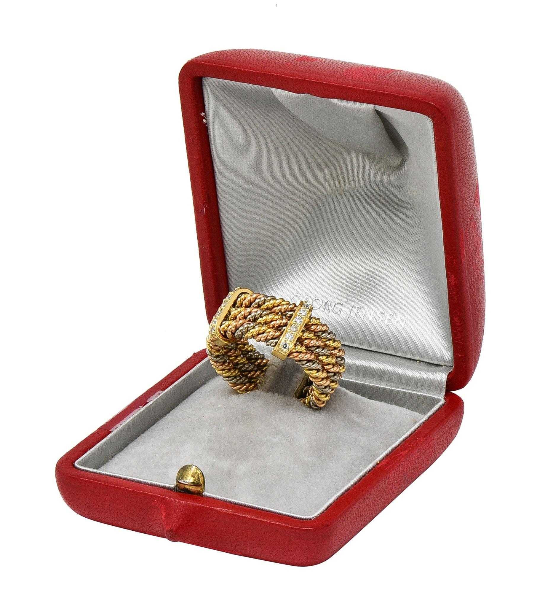 Moderno Anello Georg Jensen del 1970 con diamante in oro 18 carati e corda intrecciata in vendita