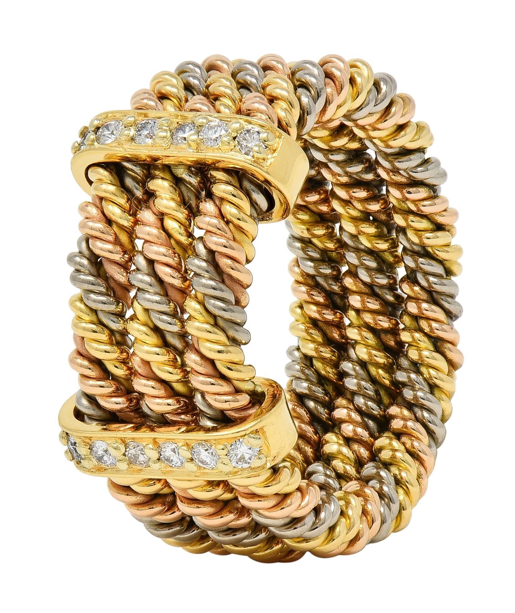 Taglio brillante Anello Georg Jensen del 1970 con diamante in oro 18 carati e corda intrecciata in vendita