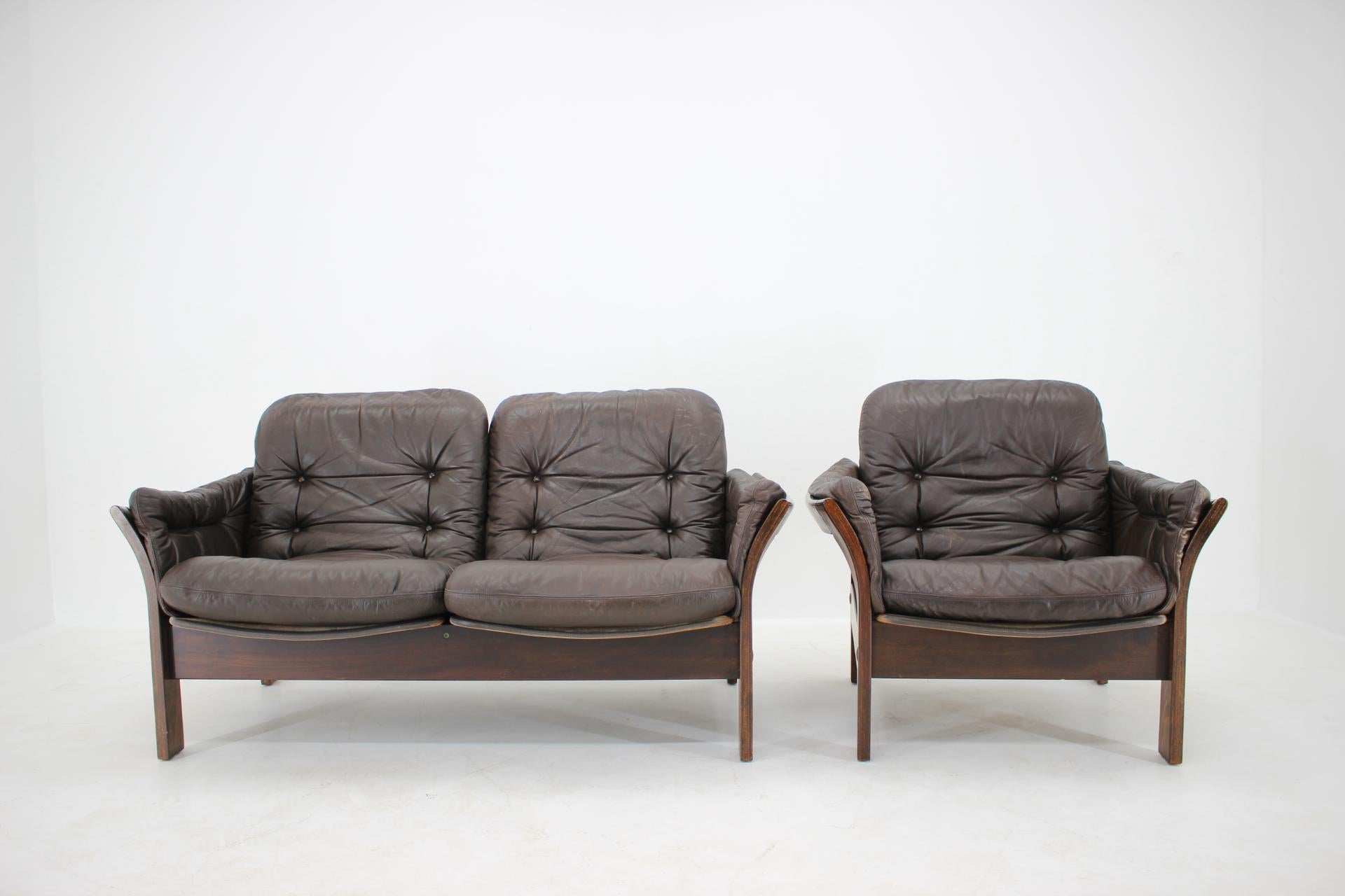 Danish 1970s Georg Thams 2-Seat Sofa and Armchair in Dark Brown Leather, Denmark