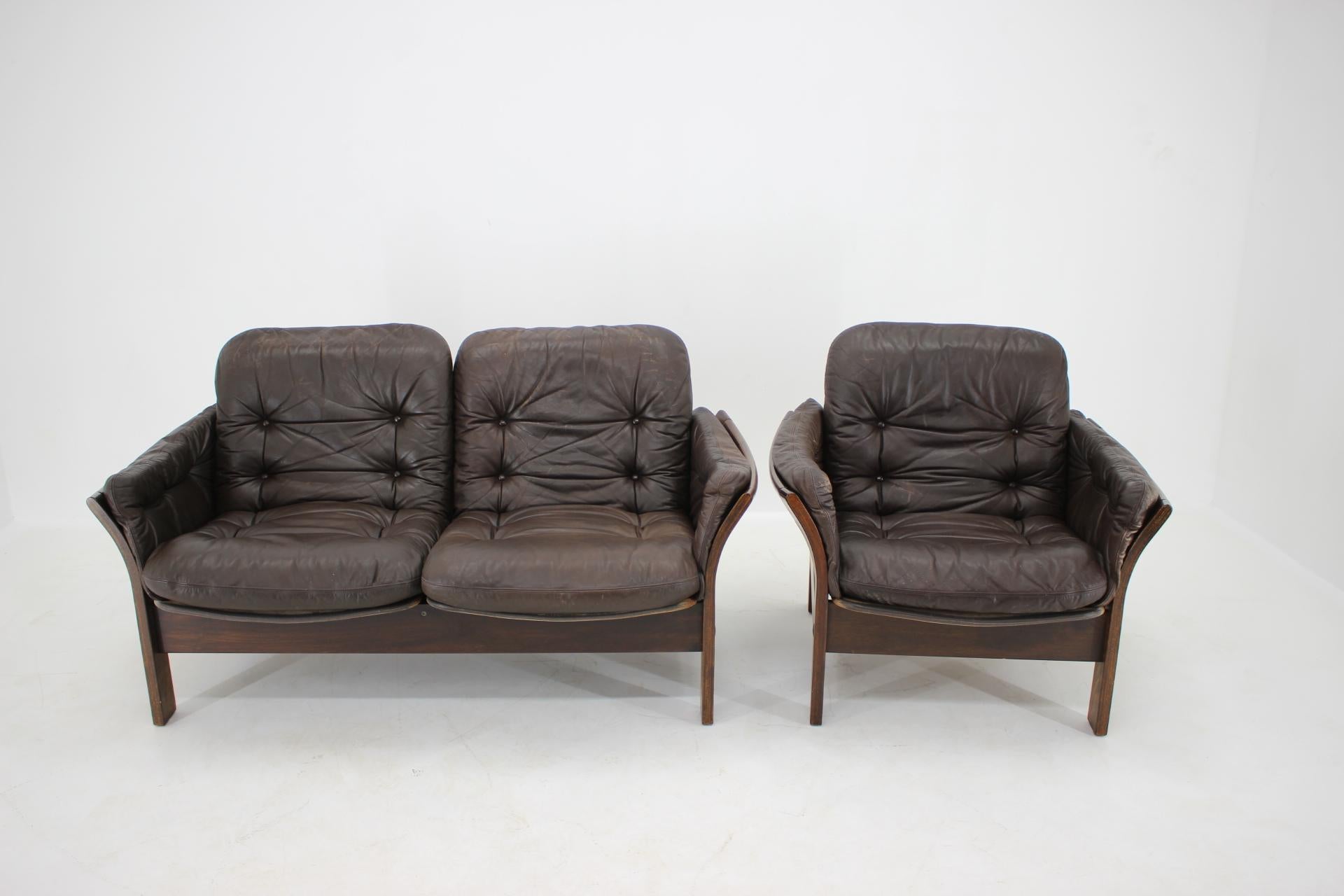 1970s Georg Thams 2-Seat Sofa and Armchair in Dark Brown Leather, Denmark In Good Condition In Praha, CZ
