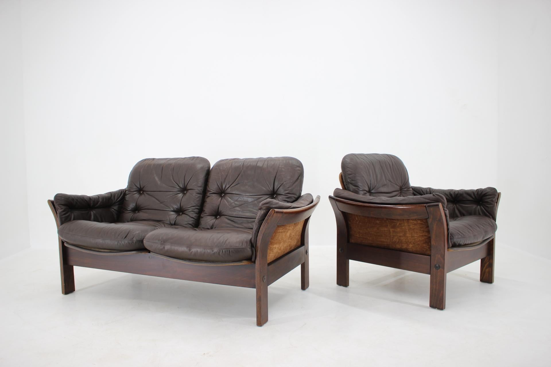 Late 20th Century 1970s Georg Thams 2-Seat Sofa and Armchair in Dark Brown Leather, Denmark