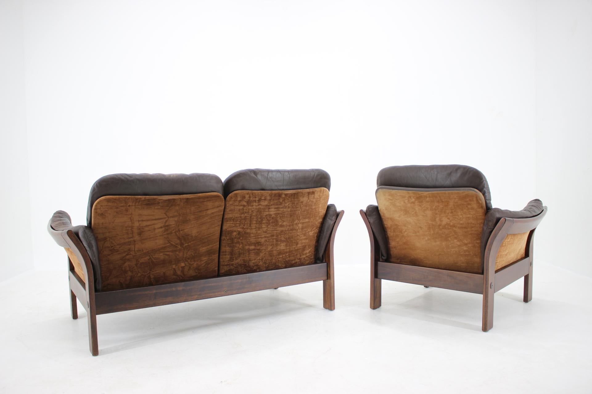 Wood 1970s Georg Thams 2-Seat Sofa and Armchair in Dark Brown Leather, Denmark
