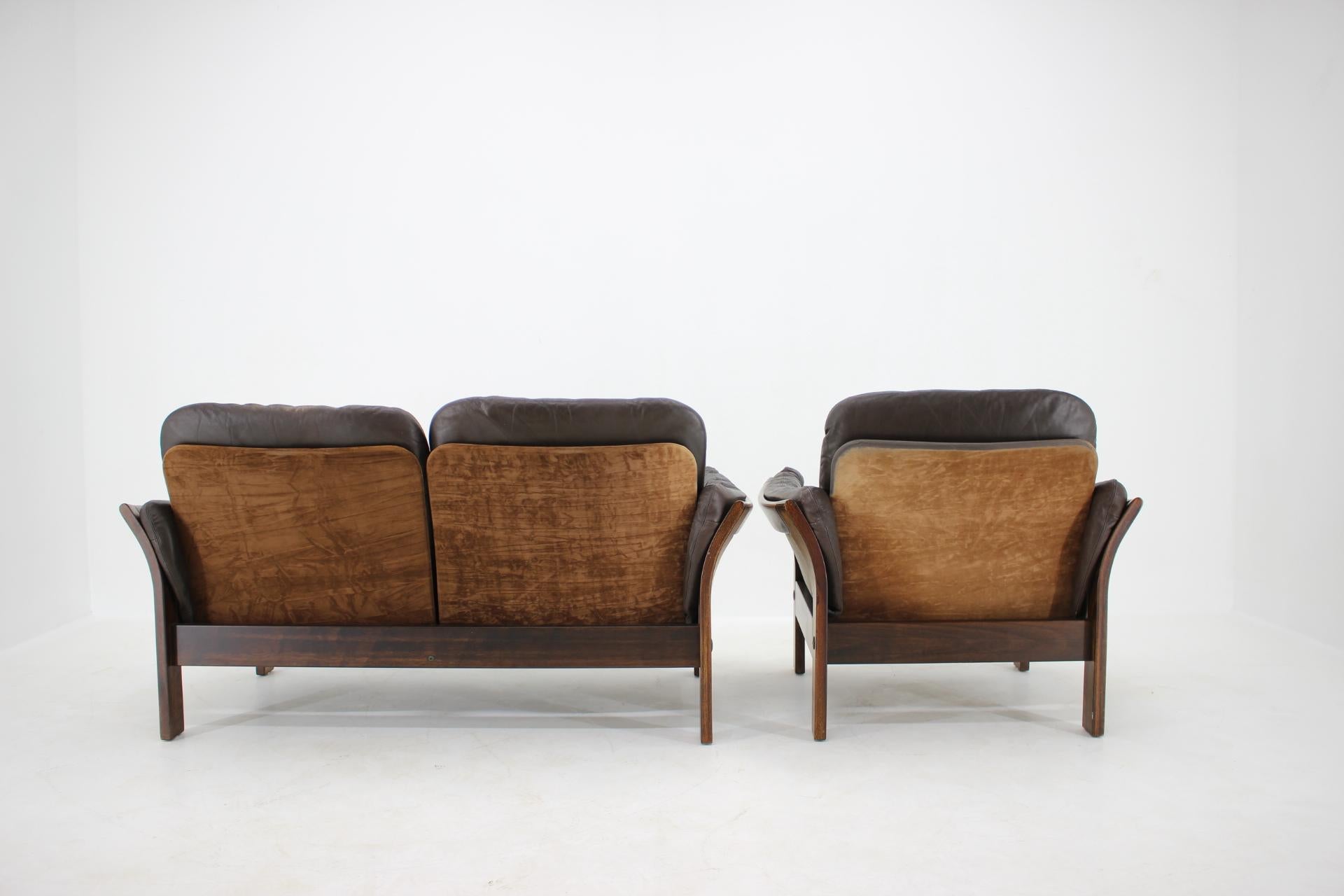 1970s Georg Thams 2-Seat Sofa and Armchair in Dark Brown Leather, Denmark 1