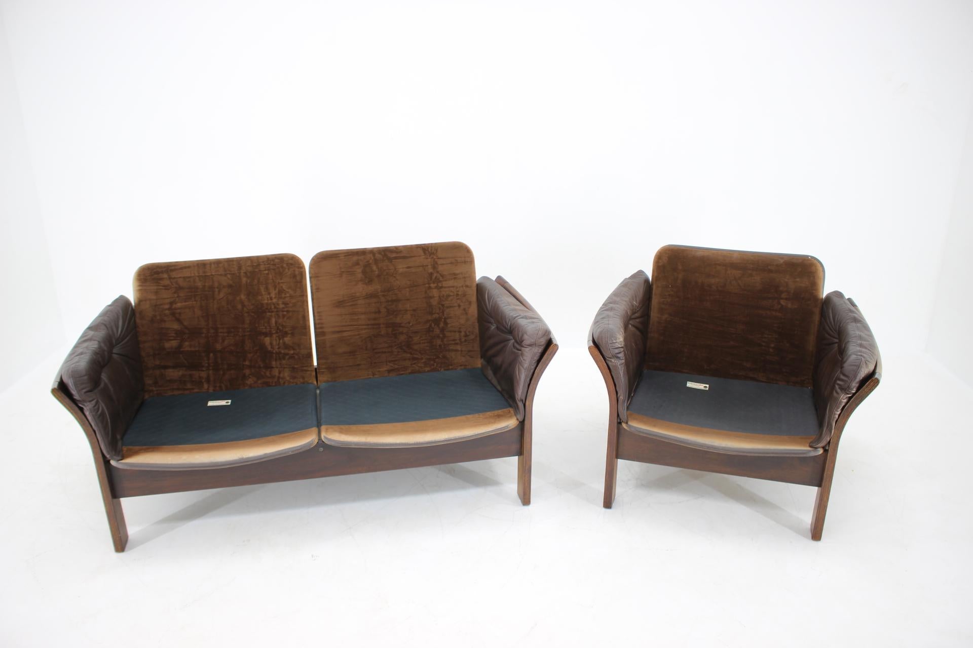 1970s Georg Thams 2-Seat Sofa and Armchair in Dark Brown Leather, Denmark 2