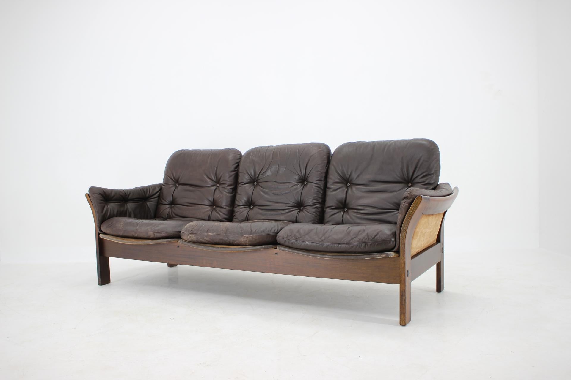 Mid-Century Modern 1970s Georg Thams 3-Seat Sofa in Dark Brown Leather, Denmark