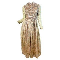 1970s George Halley Metallic Paisley Evening Gown High Neck 70s Couture Dress
