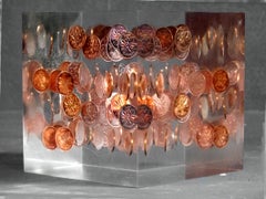 1970s George Schreber 1 Cent Canada in Plexi / Lucite Cube Sculpture