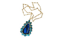 1970s George Weil Lapis Lazuli, Turquoise, Diamond and Gold Pendant Necklace