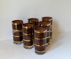 1970s Georges Briard Barware Tortoise Lattice Gold Glasses – Set of 6