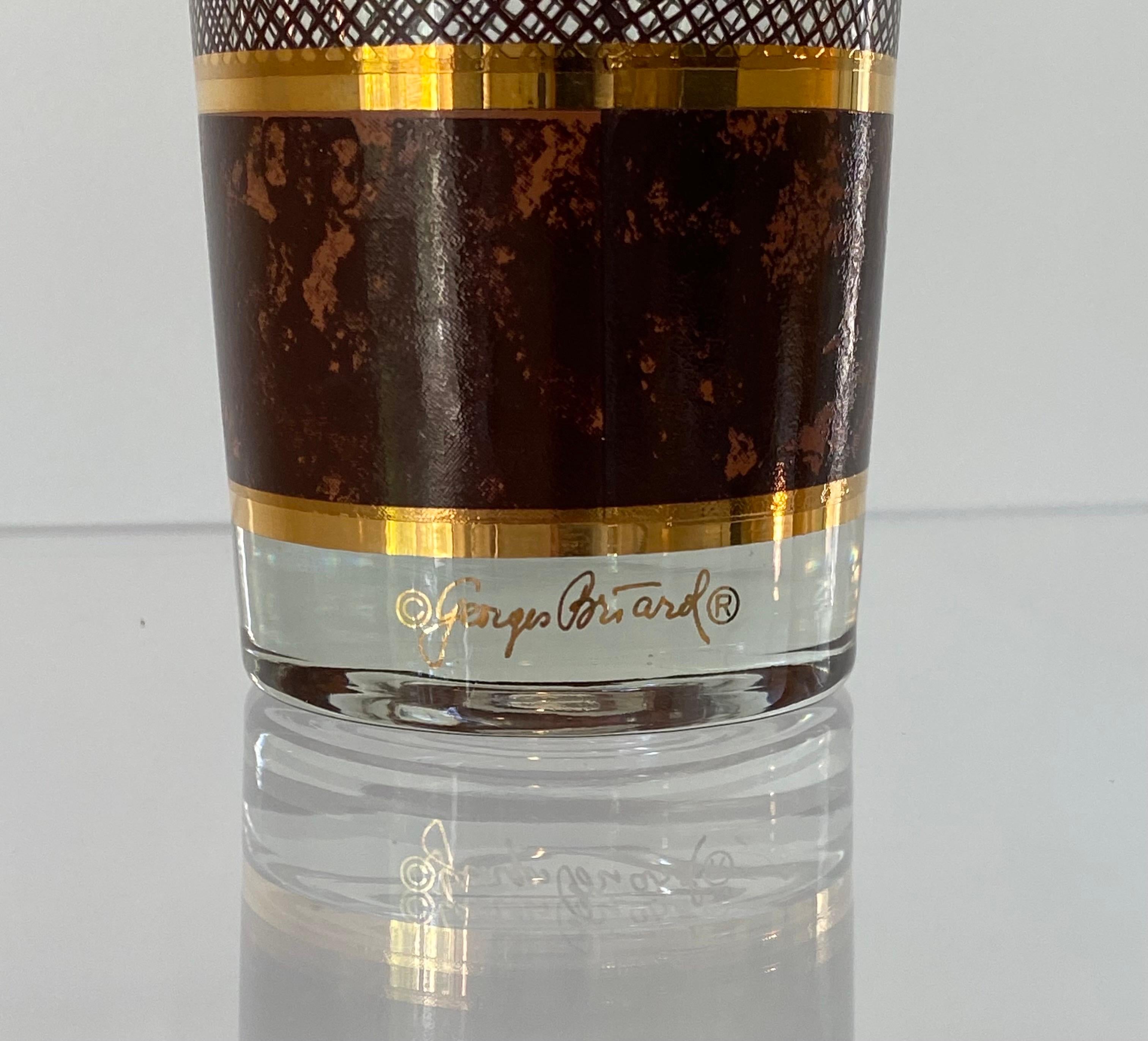 1970s Georges Briard Barware Tortoise Lattice Gold Glasses – Set of 6 In Good Condition In Farmington Hills, MI