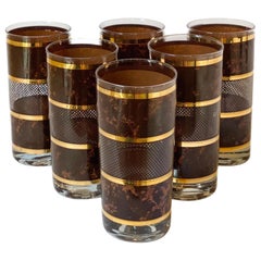 1970s Georges Briard Barware Tortoise Lattice Gold Glasses – Set of 6