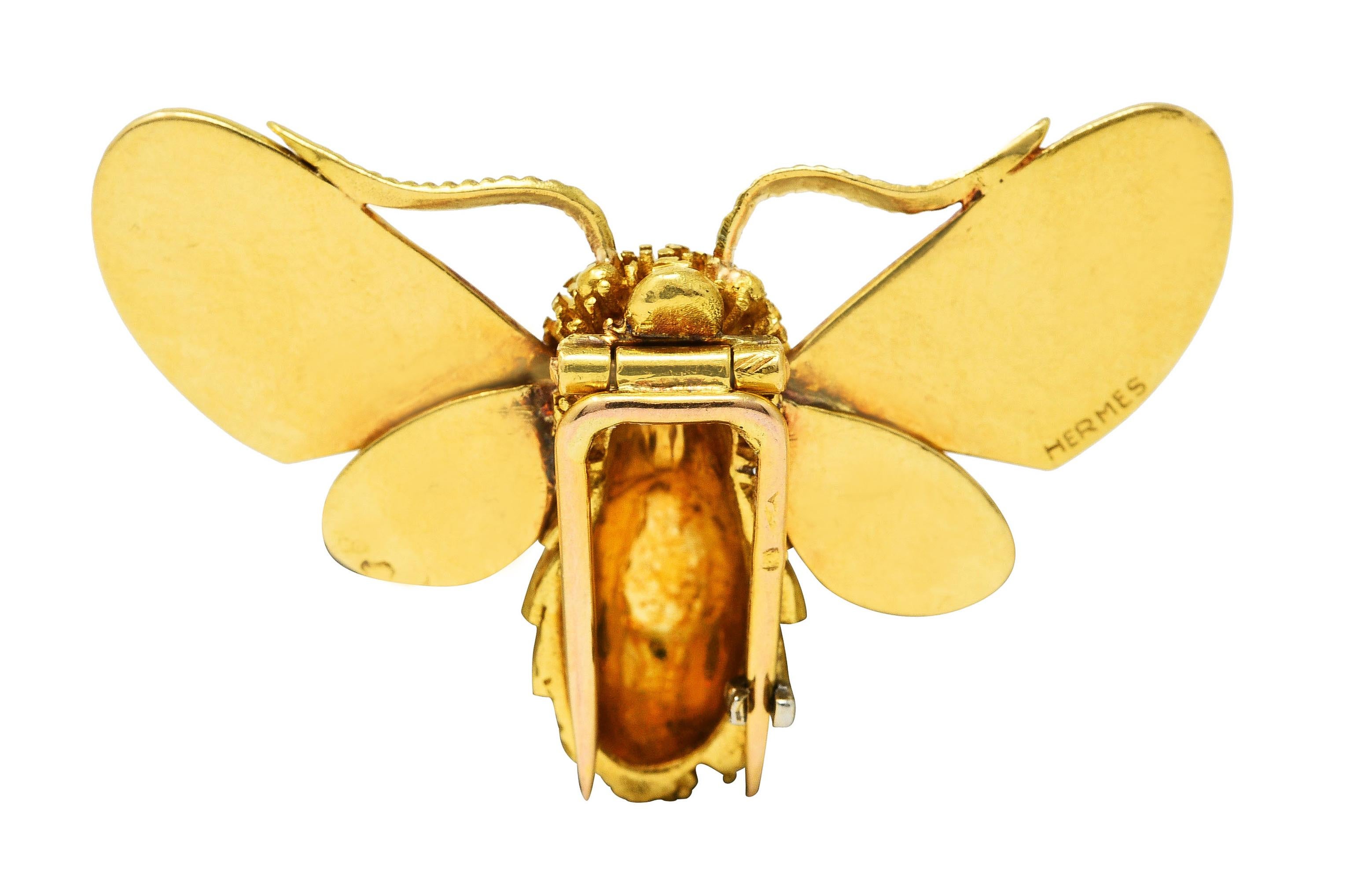 Contemporary 1970's Georges L'Enfant Hermes French 18 Karat Yellow Gold Vintage Bee Brooch