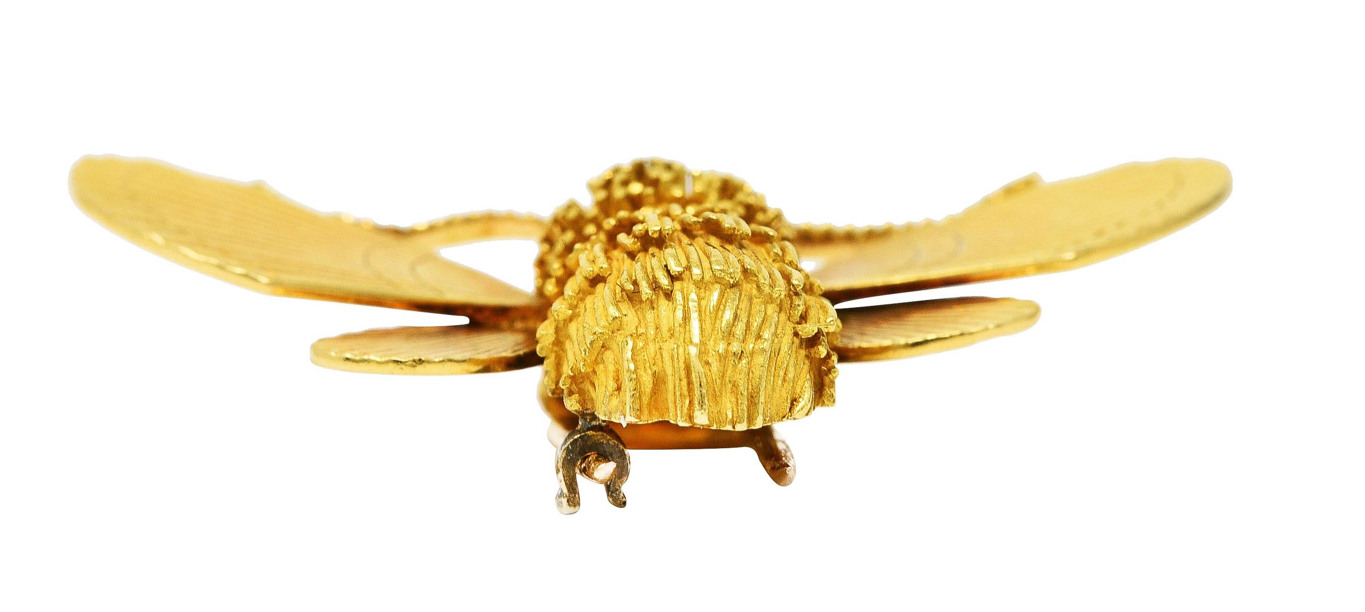 1970's Georges L'Enfant Hermes French 18 Karat Yellow Gold Vintage Bee Brooch 3