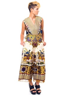 1970S Georgie Keyloun Rayon Blend Brocade Jewel Toned Arabic Print Fringe  Jump