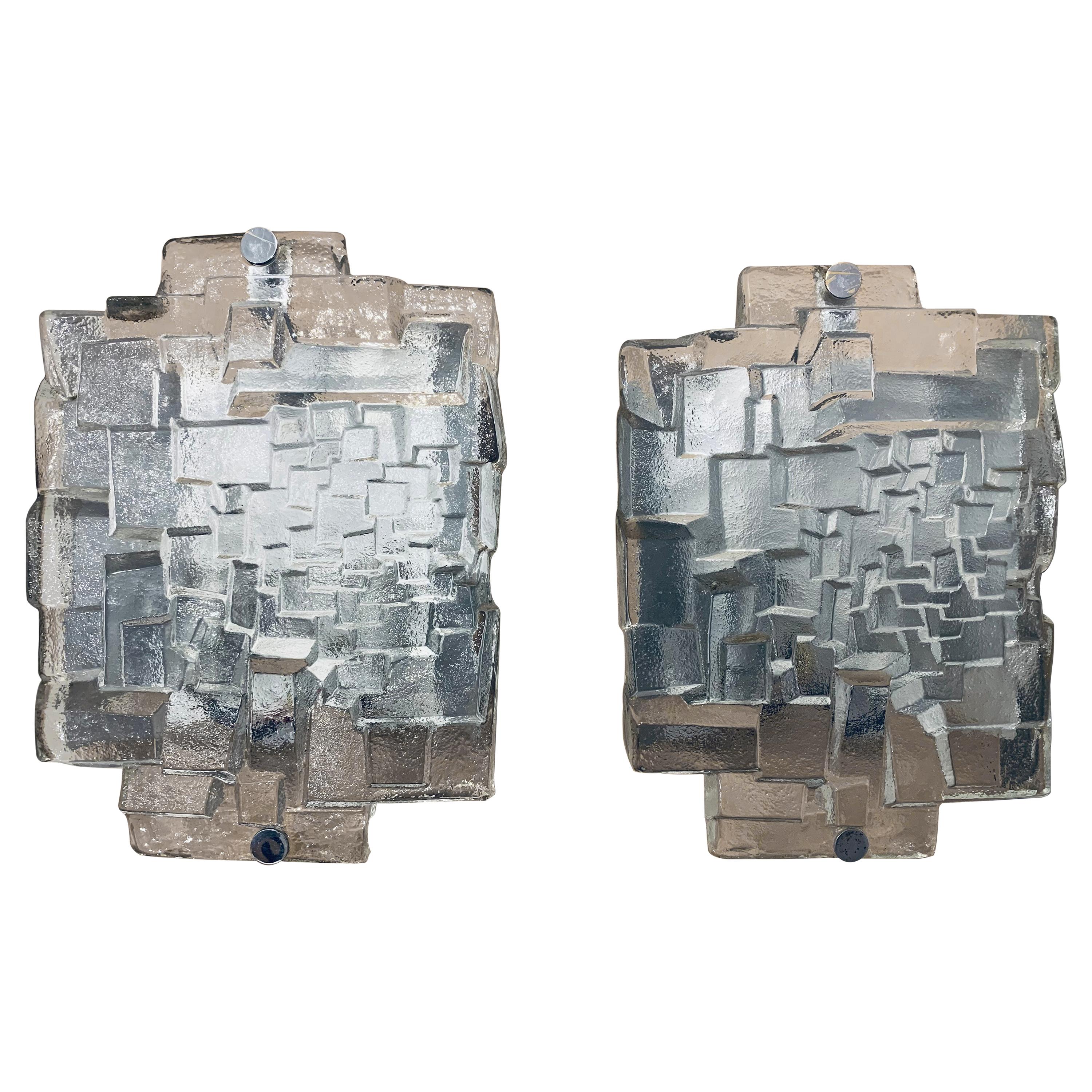 1970s German Abstract Geometric Glass Wall Lights, 5 Available