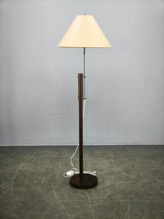 1970s German Adjustable Oak and Metal Floor Lamp with Handmade Paper Shade