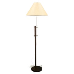 1970s German Adjustable Oak and Metal Floor Lamp with Handmade Paper Shade