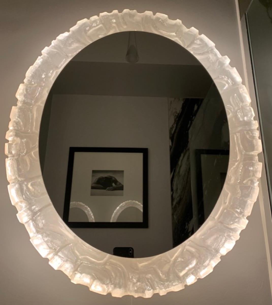 Mid-Century Modern 1970s German Backlit Illuminated Oval Erco Lucite Wall Mirror.  3 available.