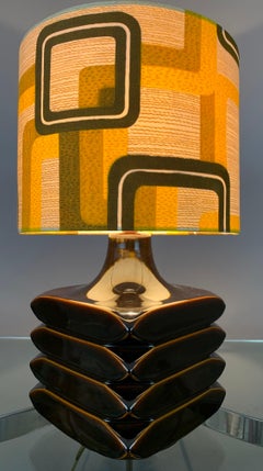 1970s German Cari Zalloni 'Facette' Dark Brown Ceramic Table Lamp for Steuler