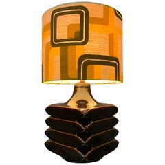 1970s German Cari Zalloni 'Facette' Dark Brown Ceramic Table Lamp for Steuler