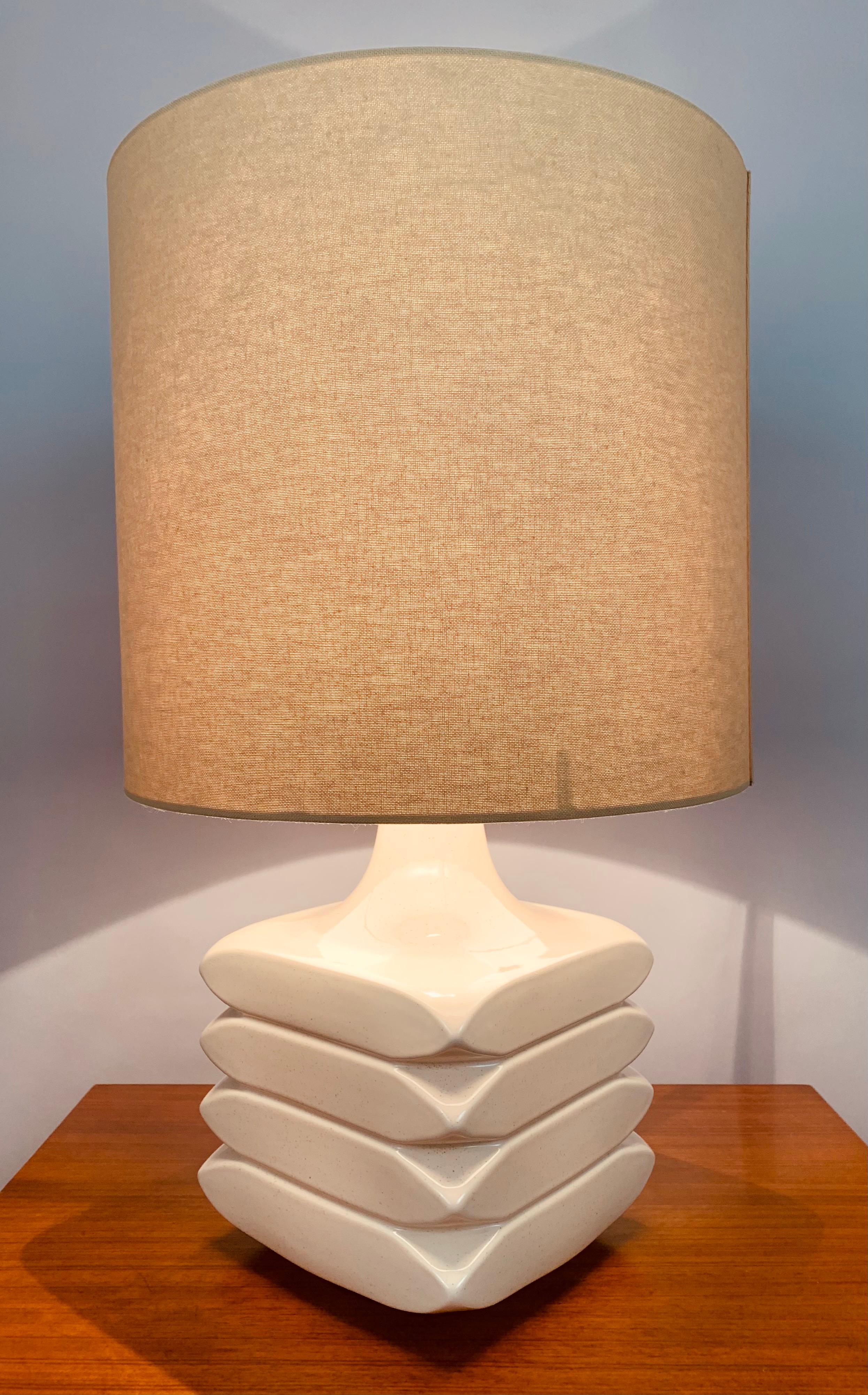 Mid-Century Modern 1970s German Cari Zalloni for Steuler 'Facette' Pale Pink Table Lamp Inc Shade