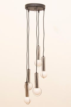 1970s German Cascading Five White Globe and Chrome Hanging Light