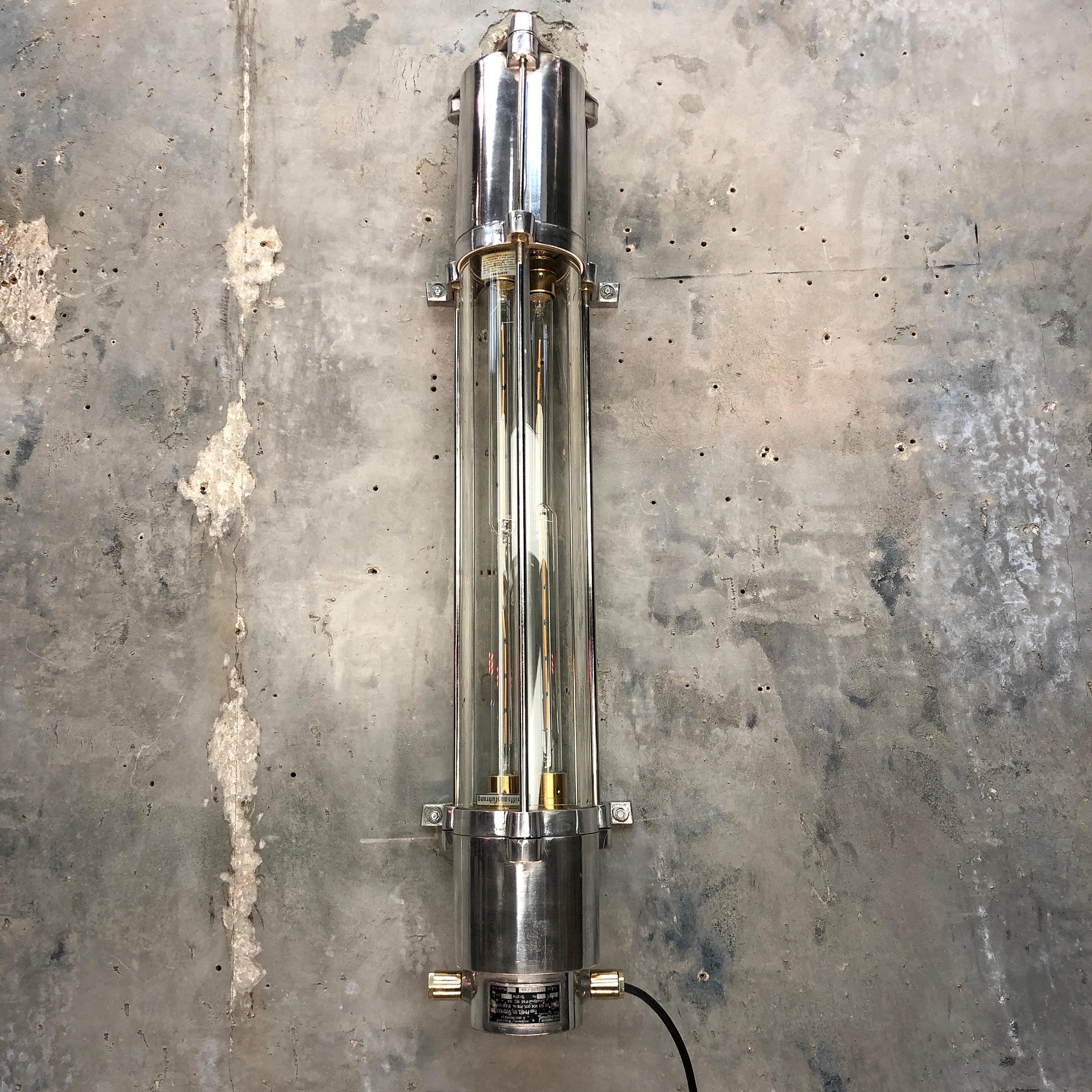 1970s German Cast Aluminium and Glass Edison LED Tube Flameproof Wall Striplight For Sale 9