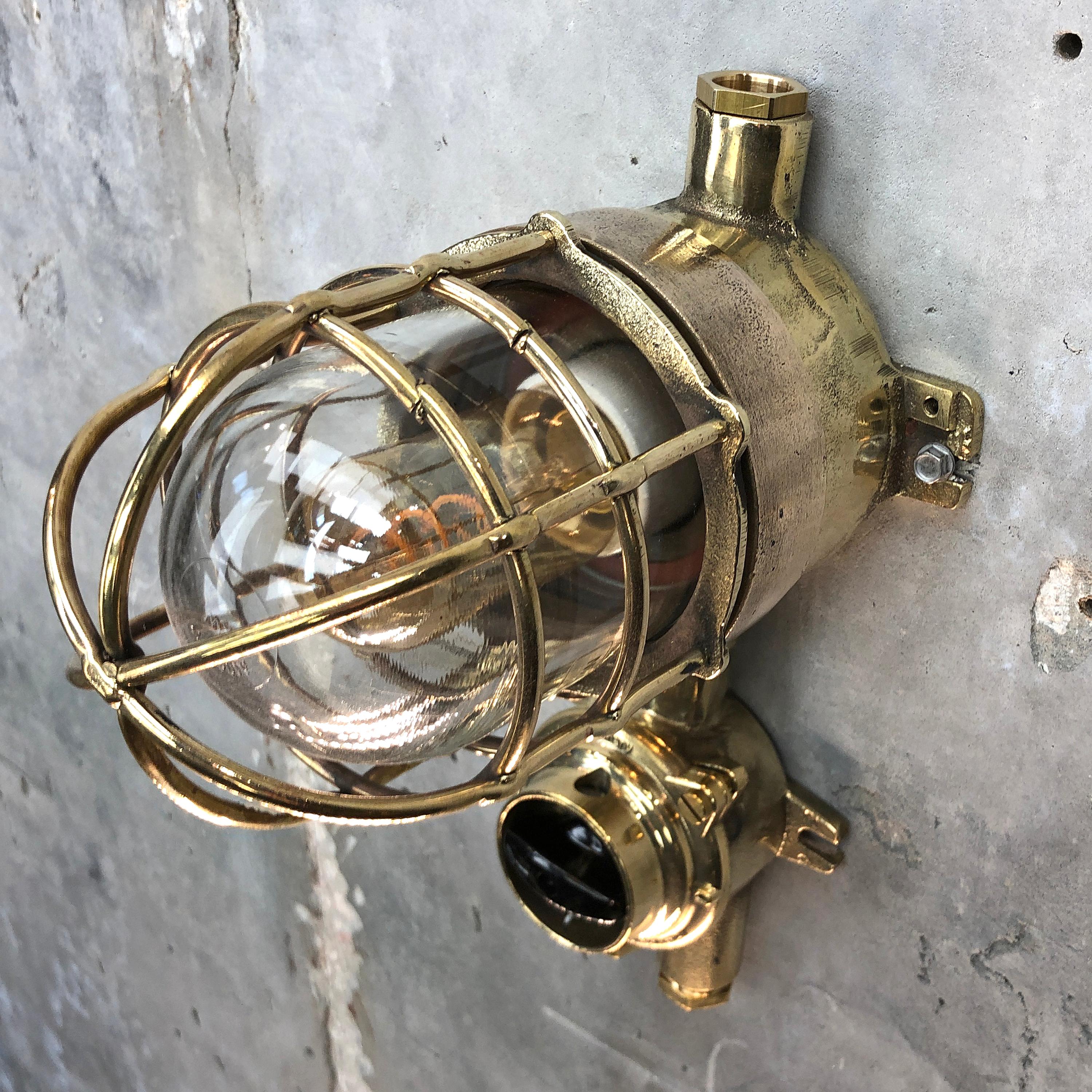 1970s German Cast Brass Explosion Proof Wall Light Glass Shade and Rotary Switch In Good Condition For Sale In Leicester, Leicestershire
