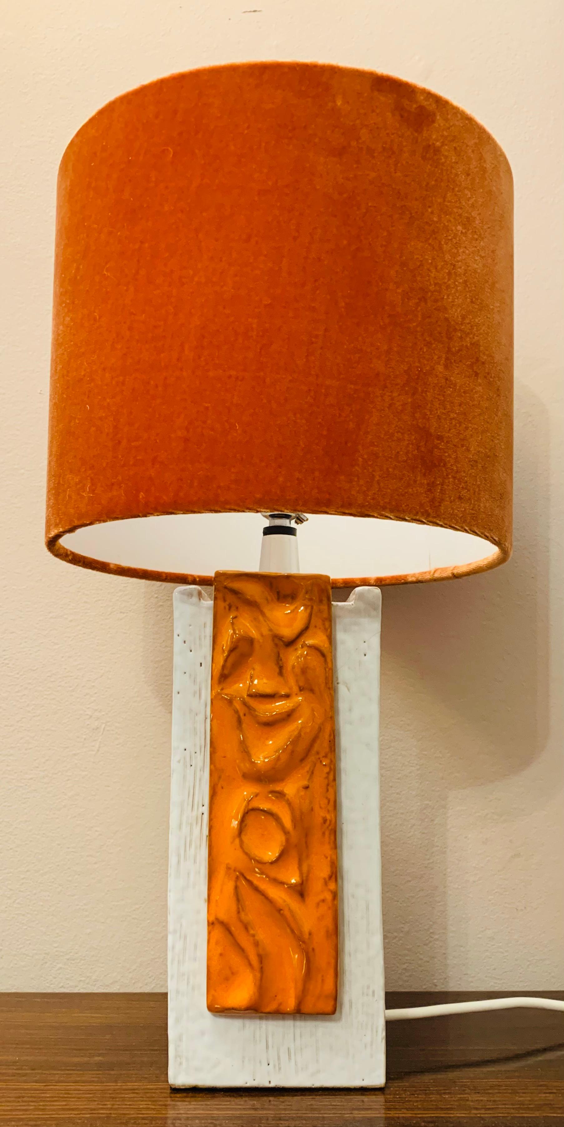 1970s German Ceramic Glazed Orange & White Abstract Table Lamp inc Shade 9