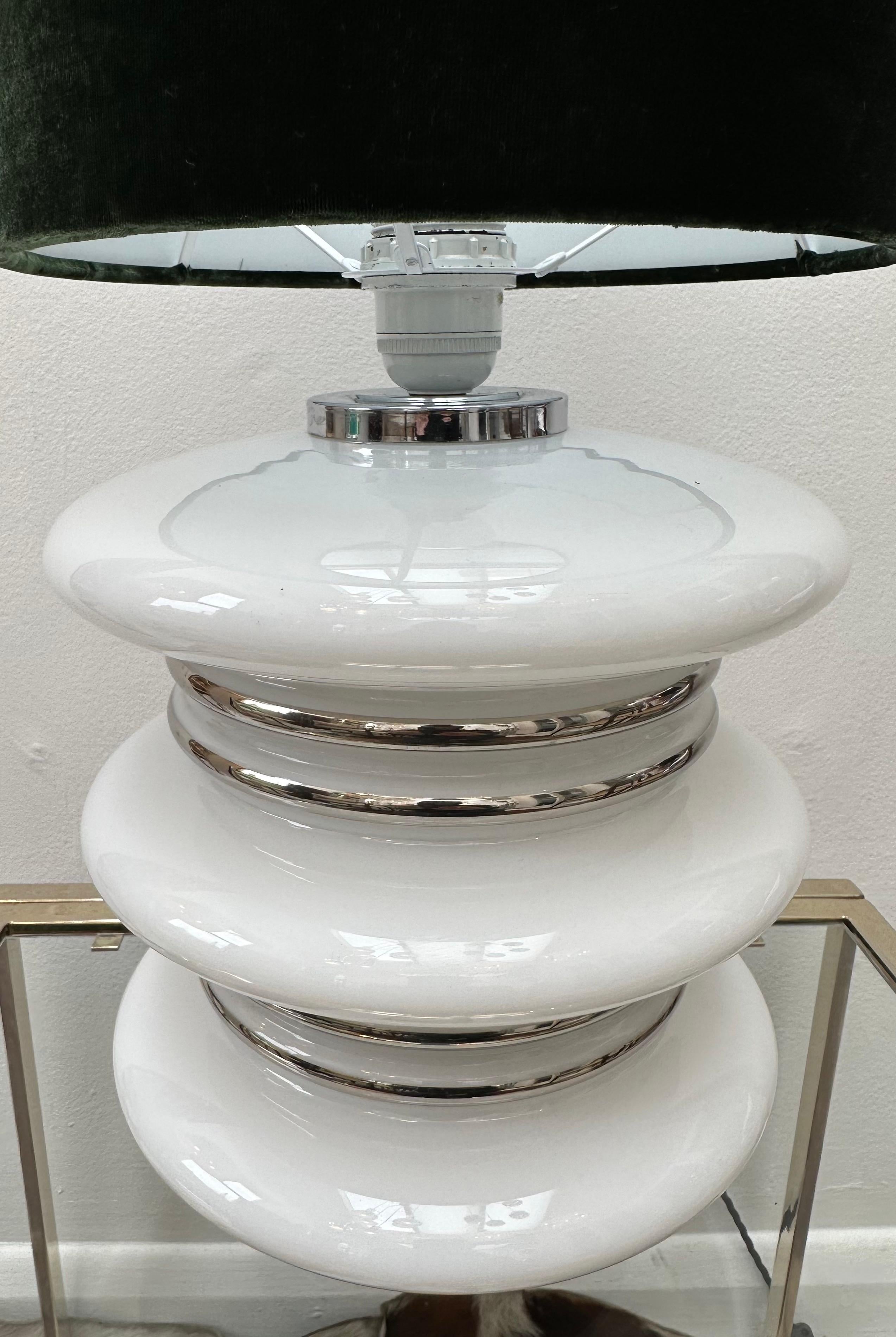 1970s German Chrome & Opal White Illuminated Glass Table Lamp Leclaire & Schäfer For Sale 11