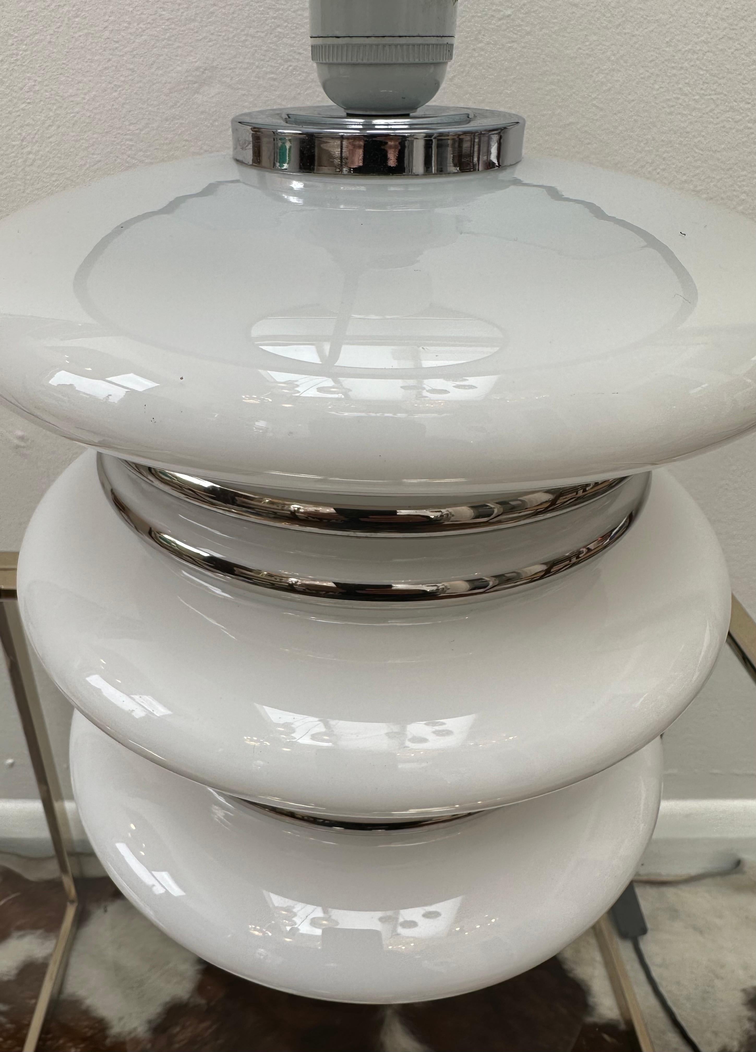 1970s German Chrome & Opal White Illuminated Glass Table Lamp Leclaire & Schäfer 12