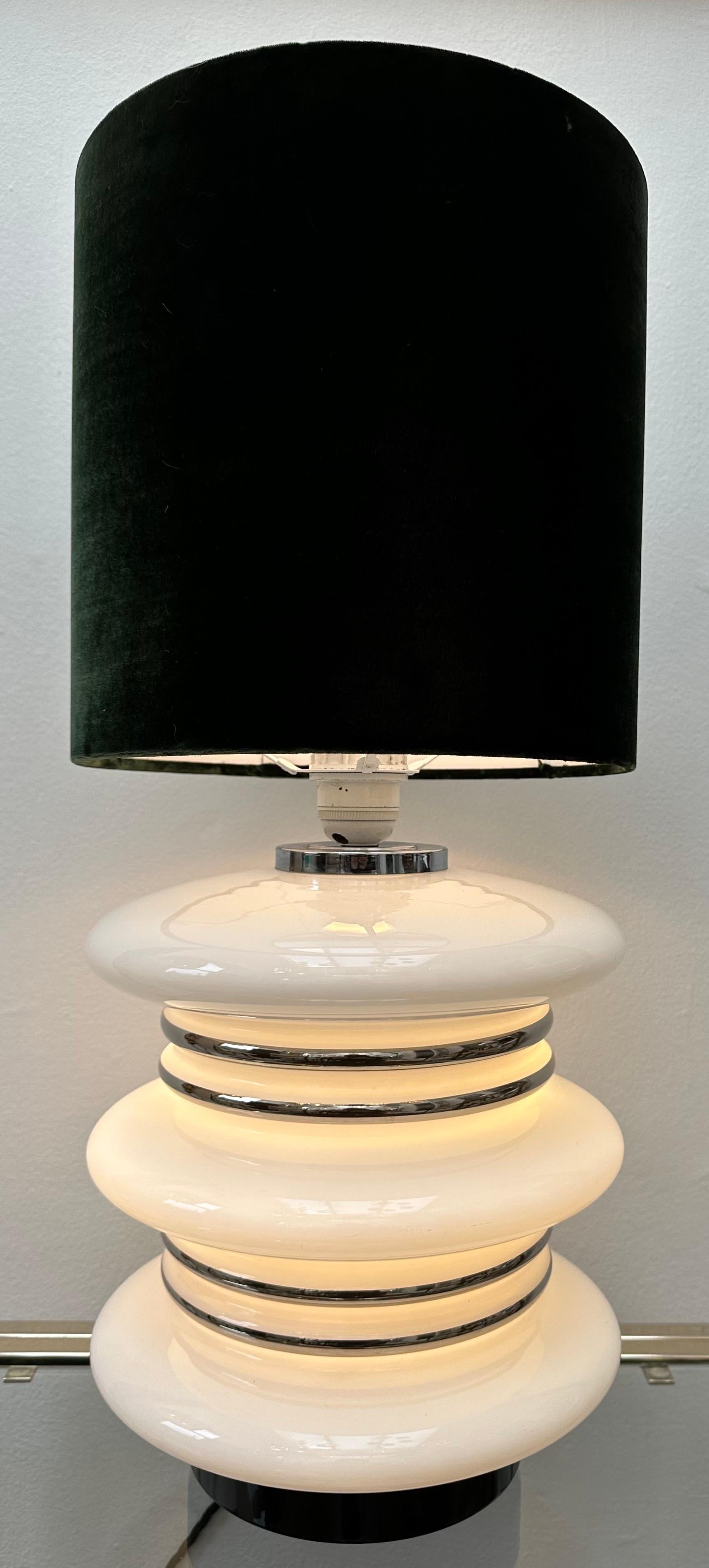 Polished 1970s German Chrome & Opal White Illuminated Glass Table Lamp Leclaire & Schäfer For Sale