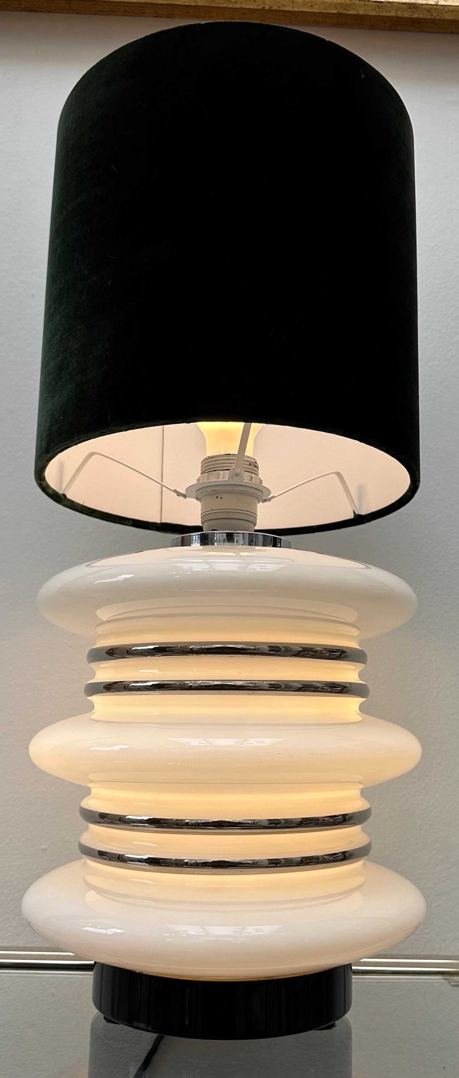 20th Century 1970s German Chrome & Opal White Illuminated Glass Table Lamp Leclaire & Schäfer