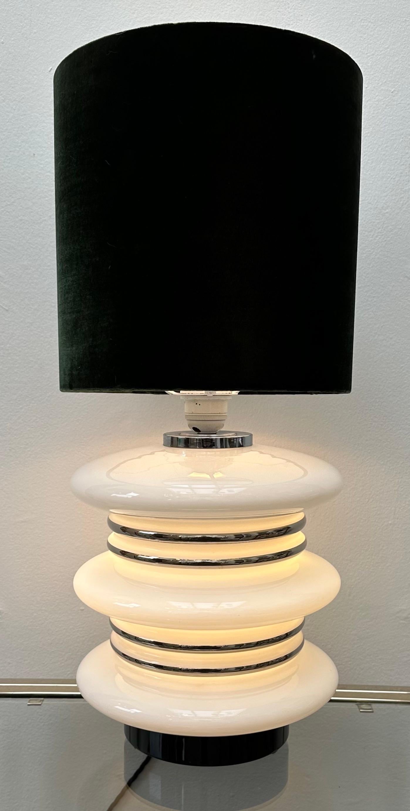 Metal 1970s German Chrome & Opal White Illuminated Glass Table Lamp Leclaire & Schäfer For Sale