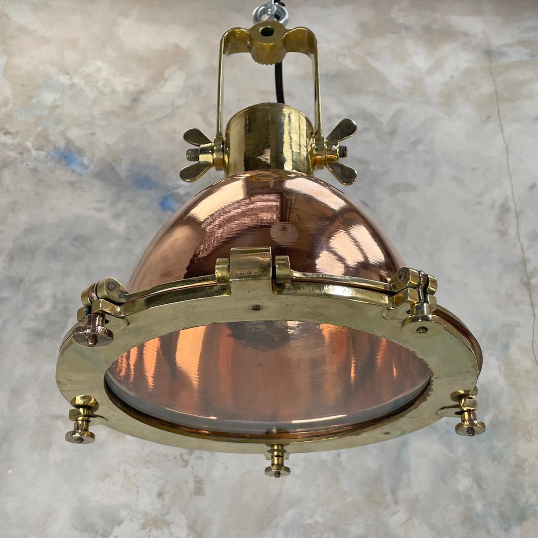 Industrial 1970's German Copper & Brass Cargo Directional Pendant Ceiling Light by Wiska