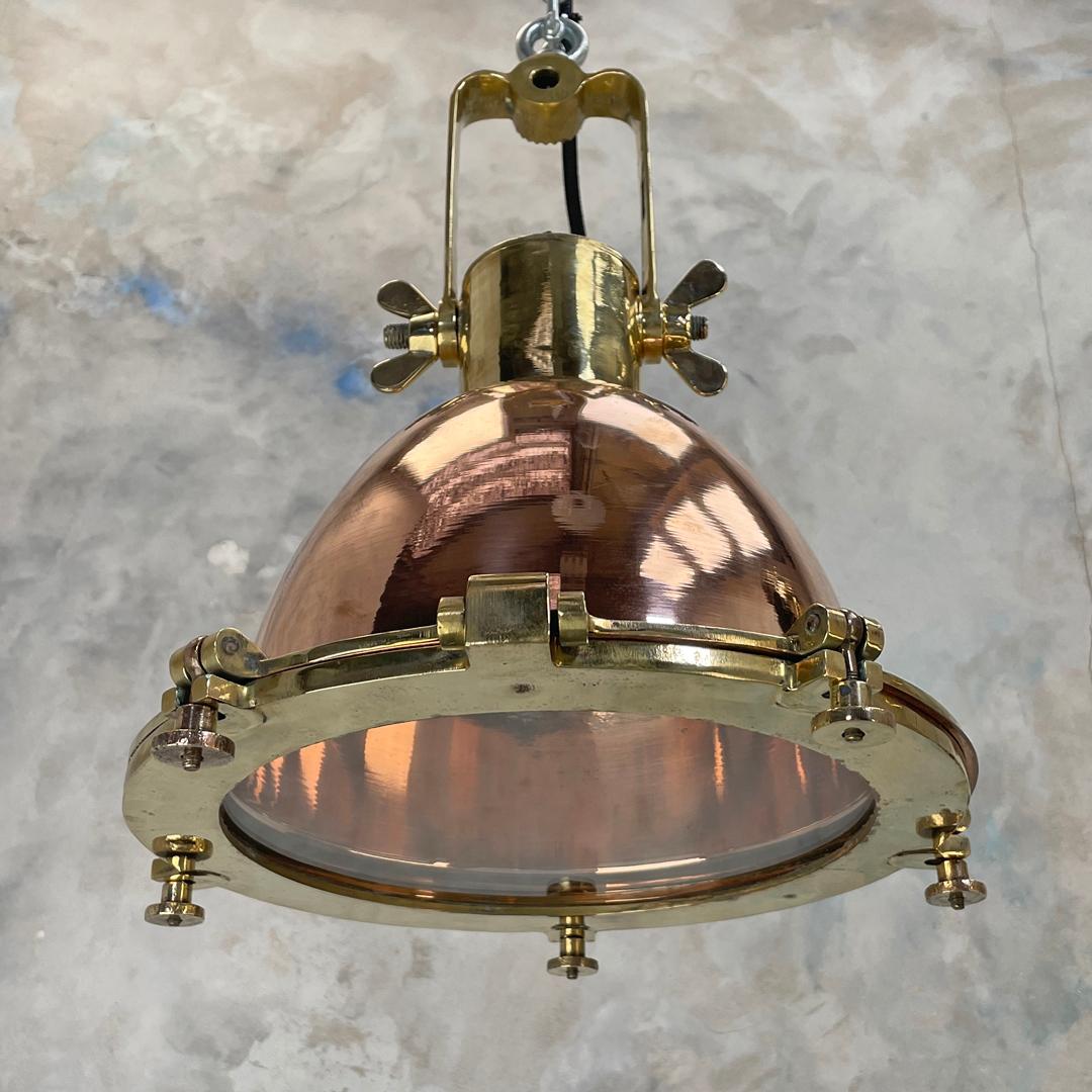 Industrial 1970's German Copper & Brass Cargo Directional Pendant Ceiling Light by Wiska