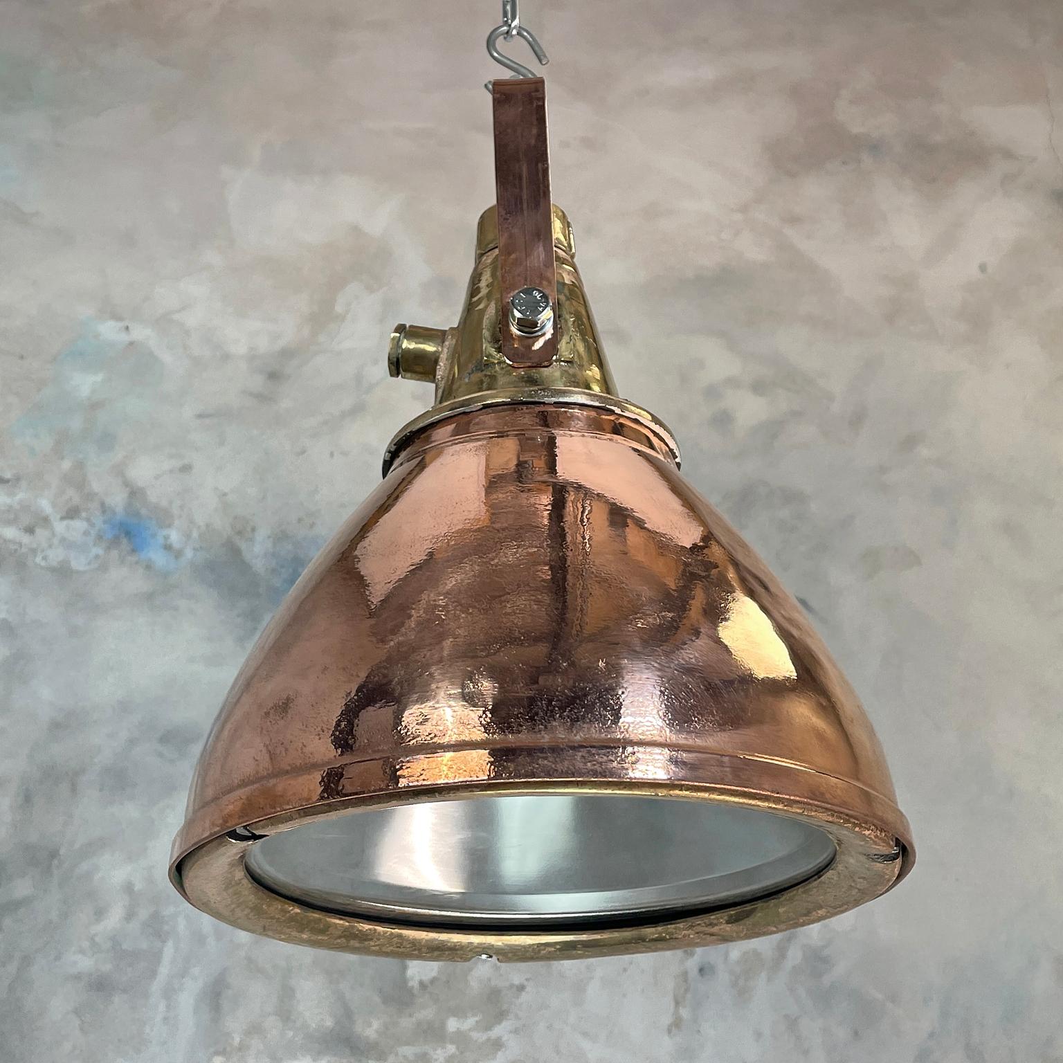 1970s German Copper & Brass Industrial Ceiling Pendant Light with Beam Focus 5