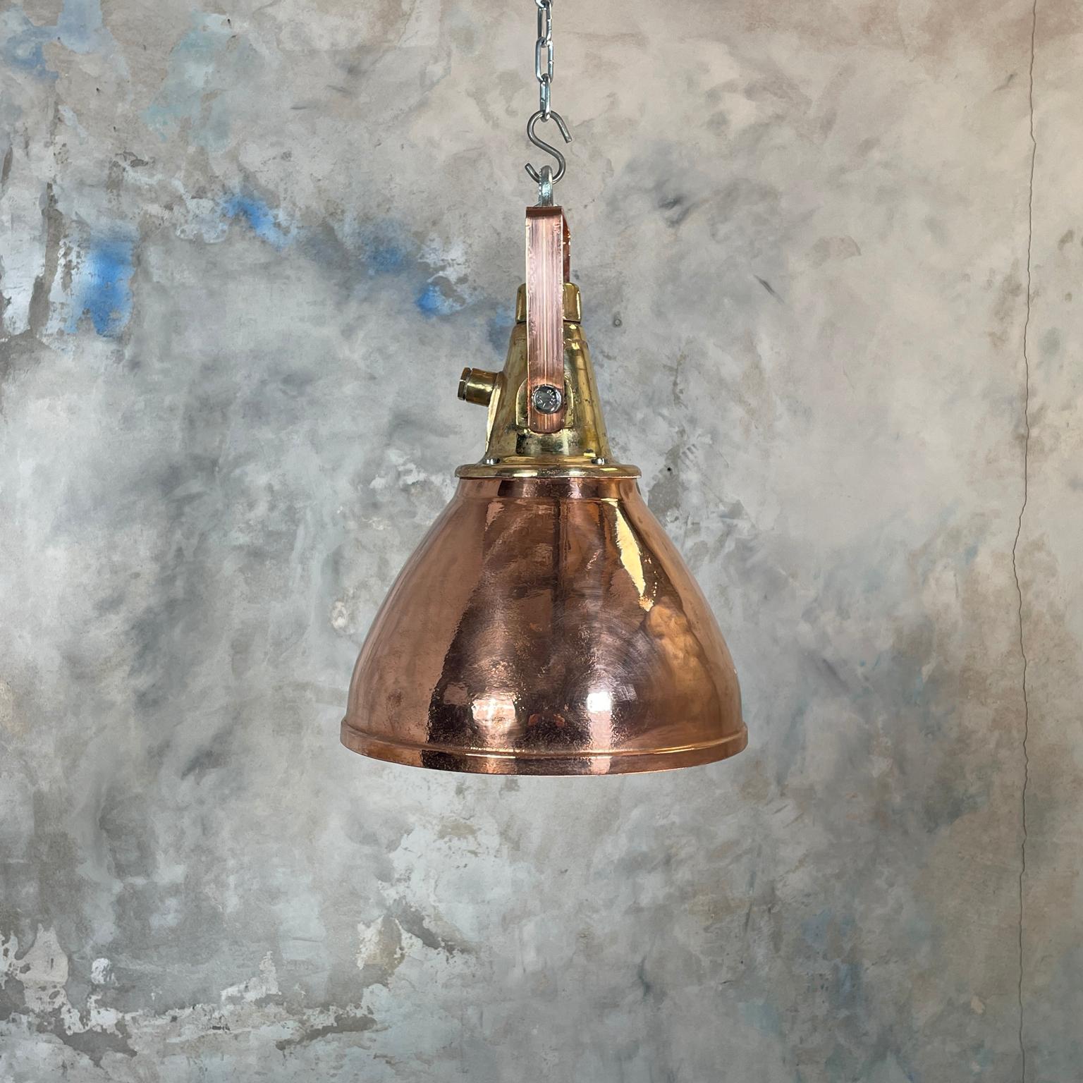 1970s German Copper & Brass Industrial Ceiling Pendant Light with Beam Focus 13