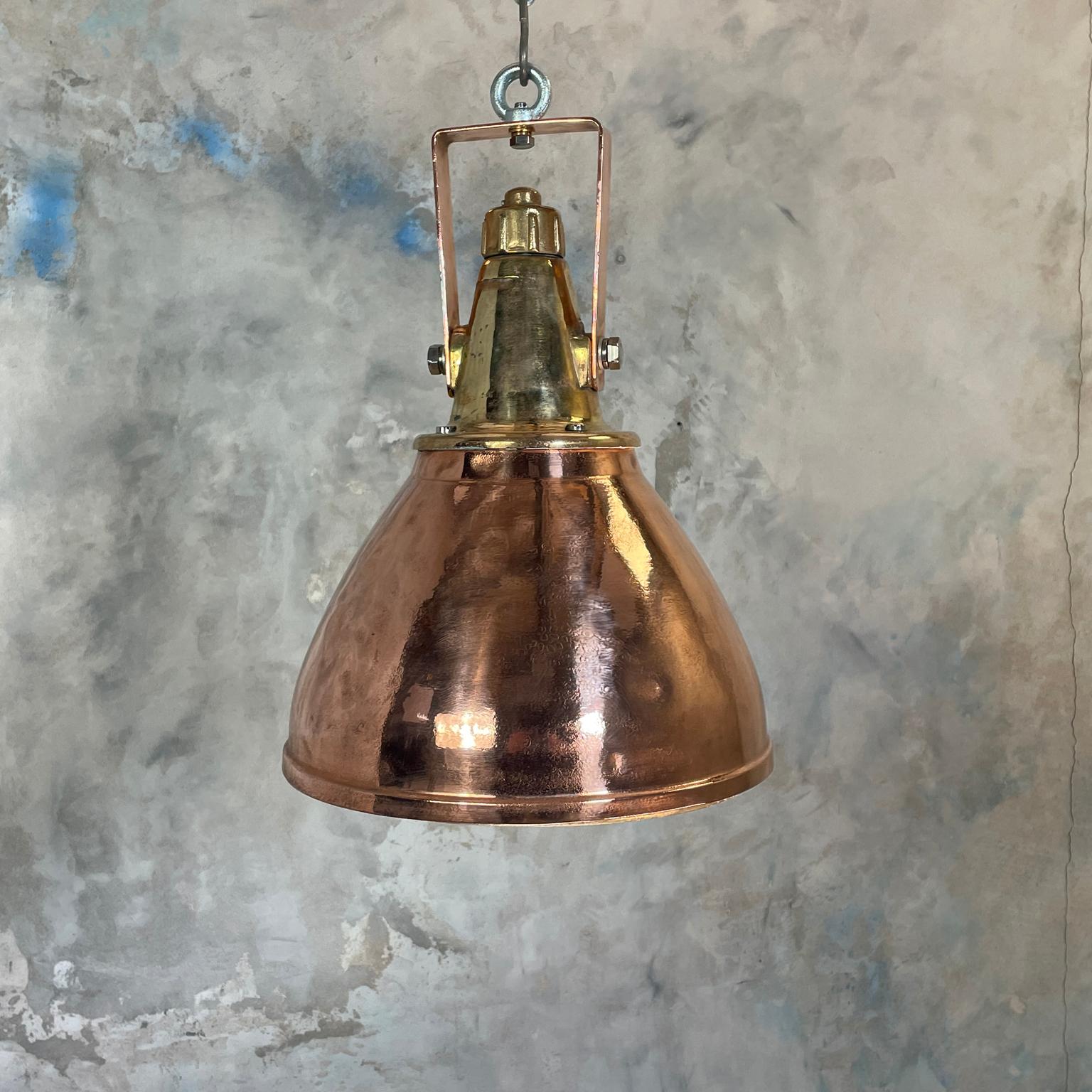 1970s German Copper & Brass Industrial Ceiling Pendant Light with Beam Focus 14