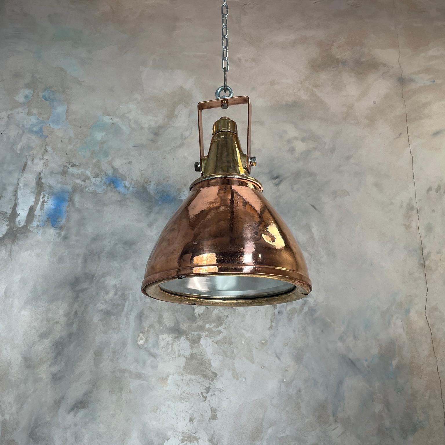 1970s German Copper & Brass Industrial Ceiling Pendant Light with Beam Focus 15