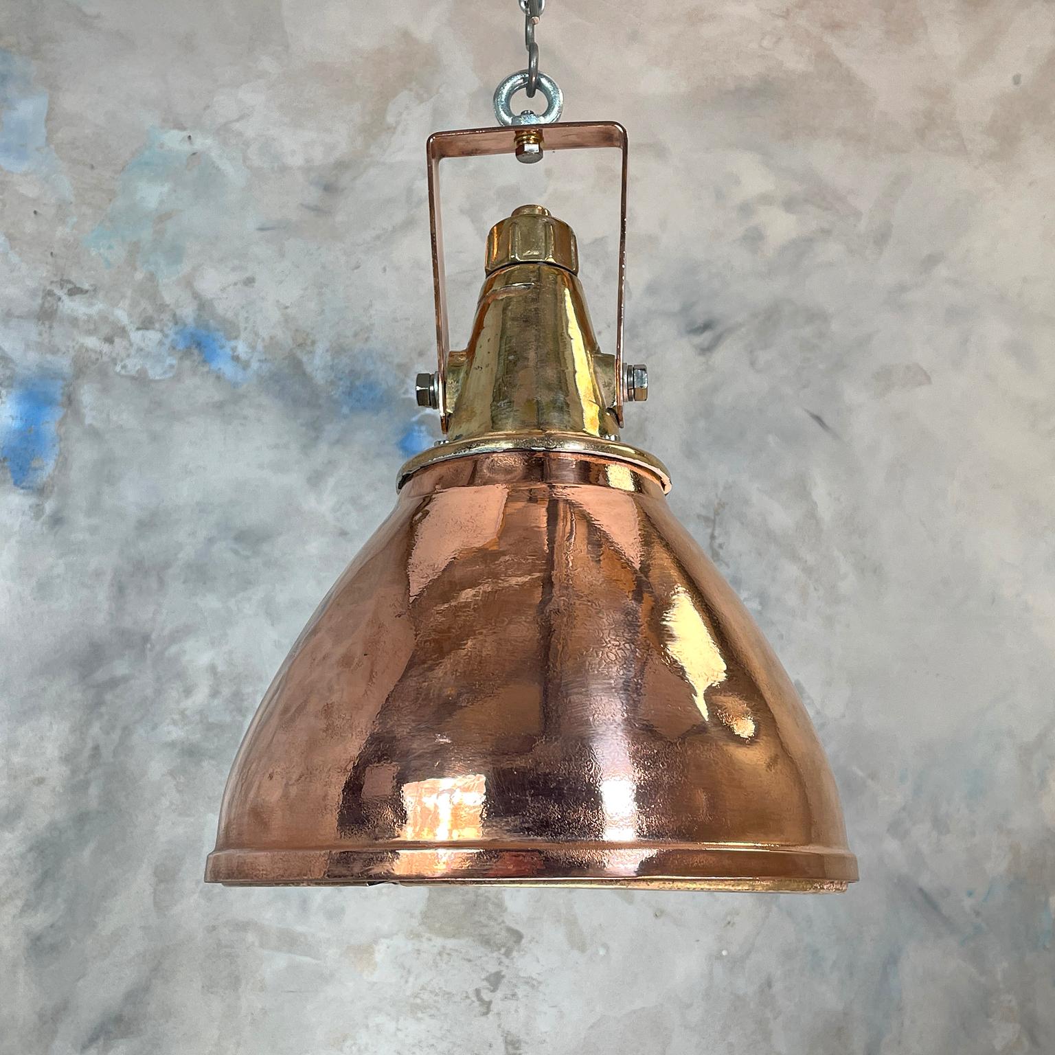 1970s German Copper & Brass Industrial Ceiling Pendant Light with Beam Focus In Good Condition In Leicester, Leicestershire