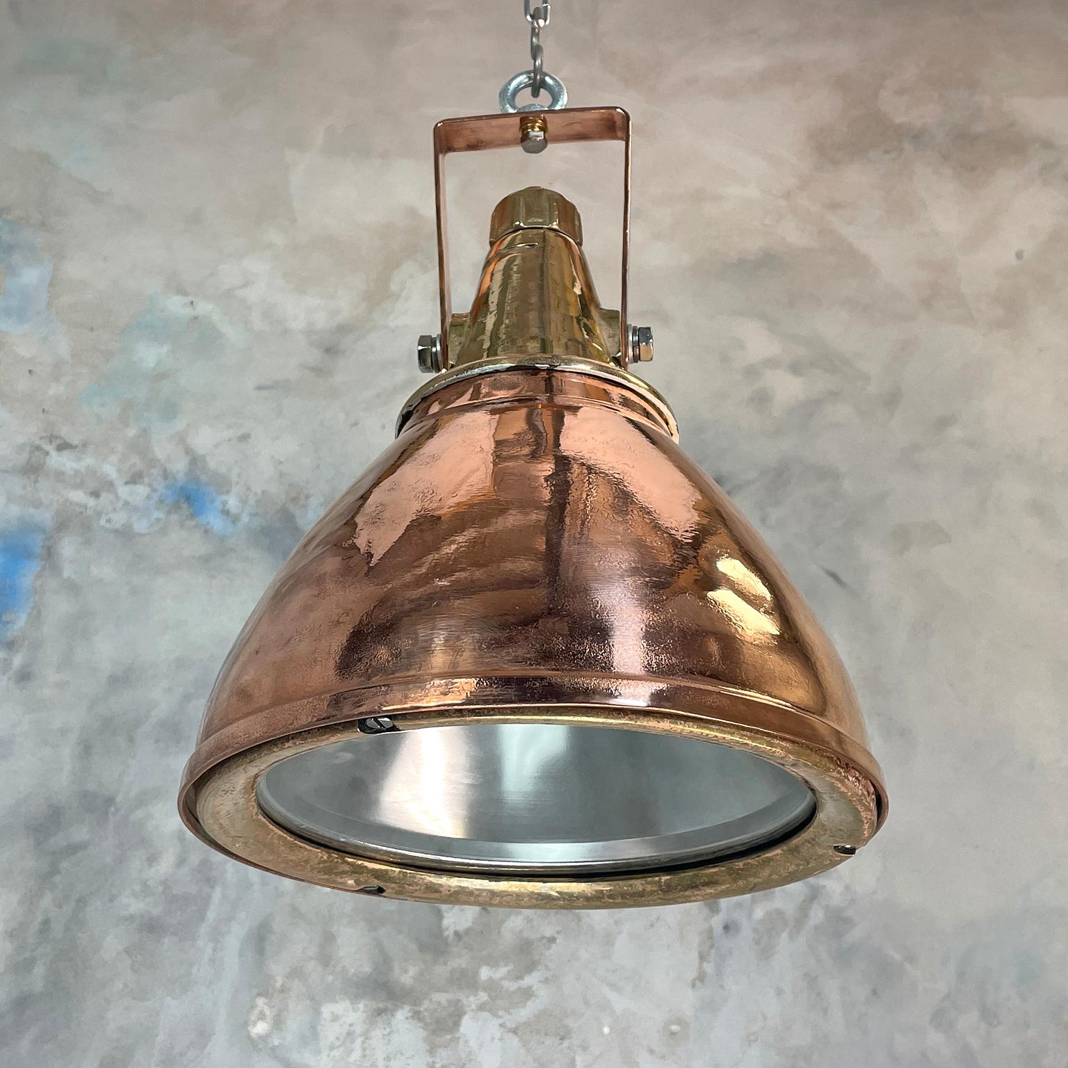 Late 20th Century 1970s German Copper & Brass Industrial Ceiling Pendant Light with Beam Focus