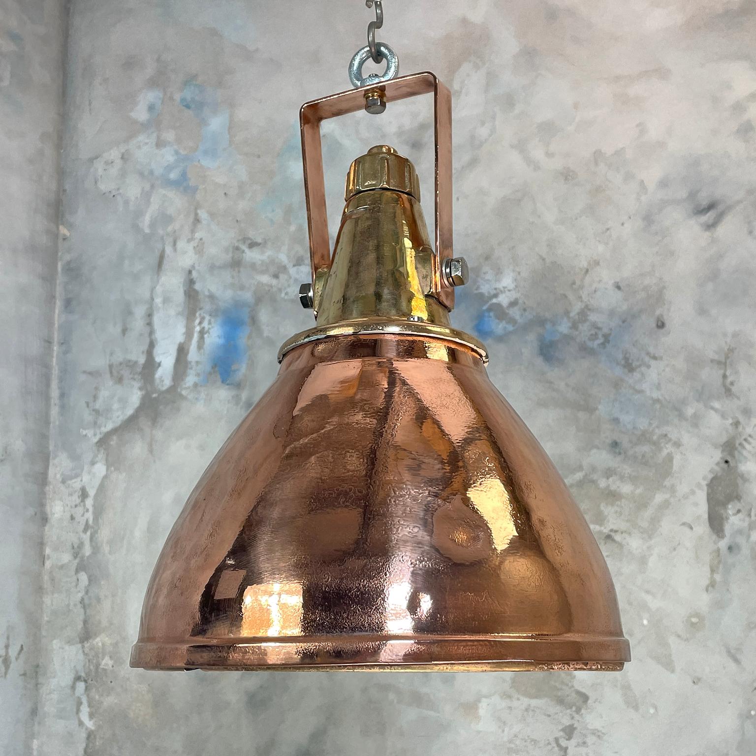 1970s German Copper & Brass Industrial Ceiling Pendant Light with Beam Focus 1